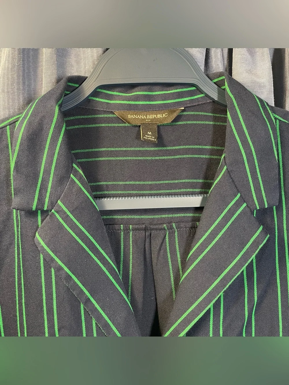 Banana Republic Navy & Green Stripe Cuban Camp Shirt Size M